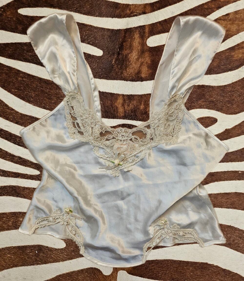 Vintage Ivory Satin Camisole Lace Trim Lingerie Intimate Concepts By Terry Russo